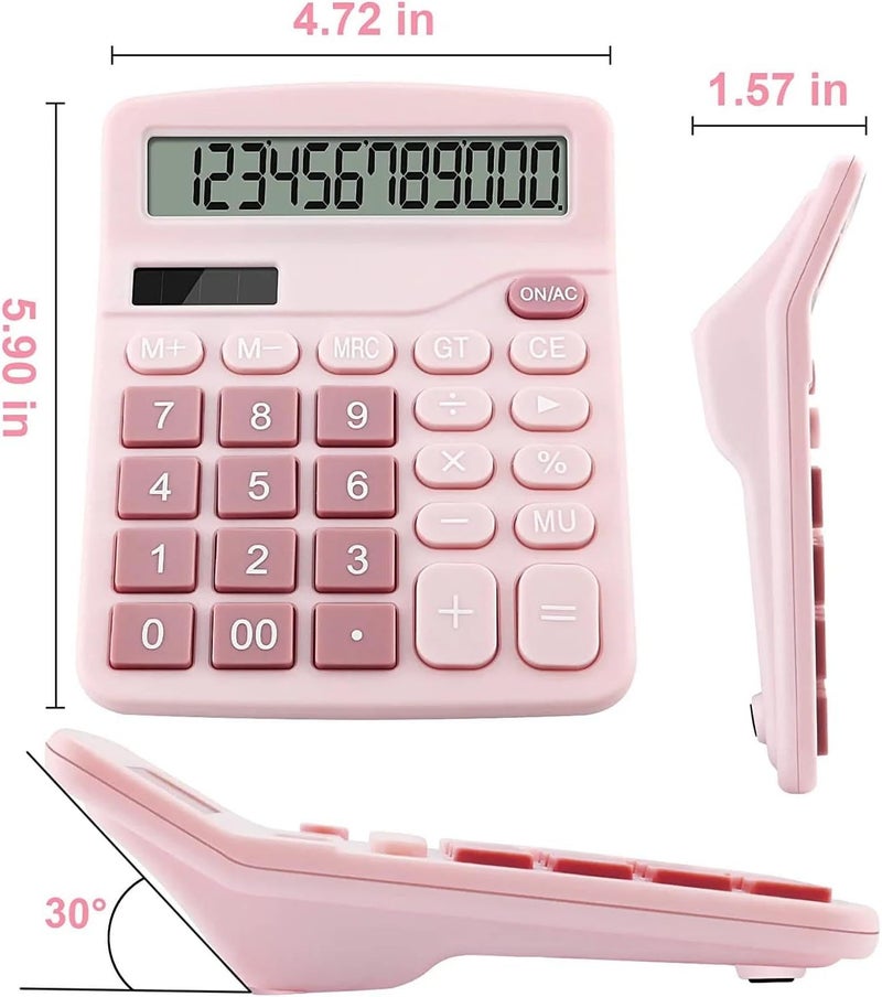 PUNGLTD Office Desk Calculator, Cute Calculator for Kids, Basic Calculators Desktop, Dual Power Simple Financial Calculator with Big Button Large Display for Office Home and School (Pink) - Image 2